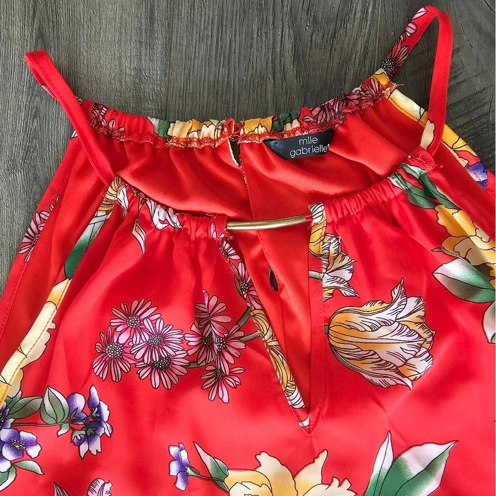 Womens 2X Floral Halter Dress Red Sleeveless High Low Summer Party Spring Summer